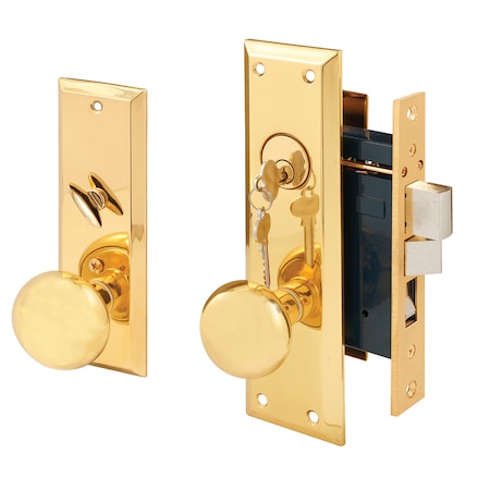 Prime-Line Diecast Single Cylinder Entry Door Mortise Lockset, 2-1/2 Inch Backset, Brass Finish (Single Pack) SE 26000
